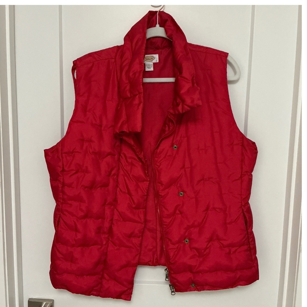 Vintage Talbots Premium Goose Down Red Puffer Vest Tufted Two Way Zipper Large